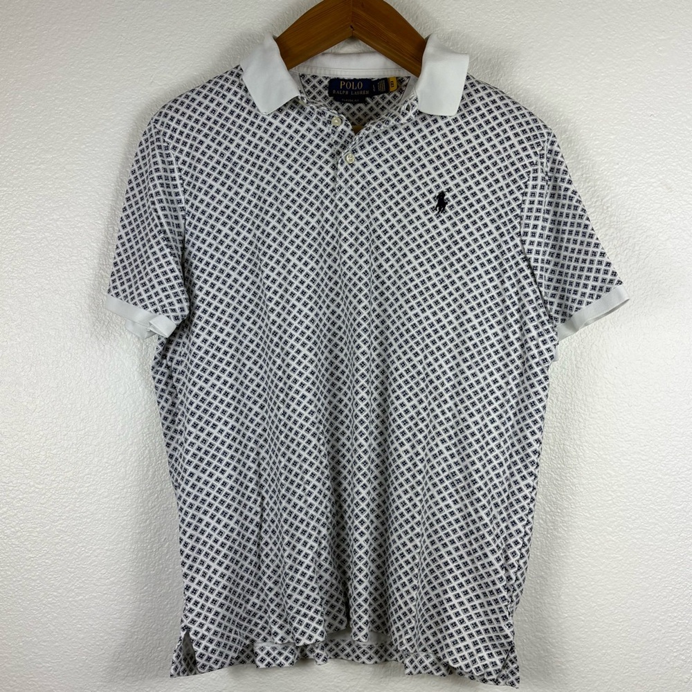 Polo by Ralph Lauren White Polo with Navy Micro-Pattern